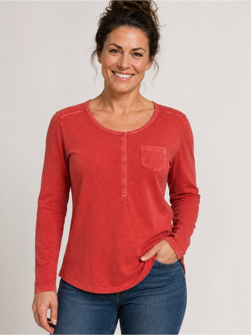 Mossimo Supply Co Thermal Long Sleeve Henley Shirt Women XXL Coral 100% Cotton